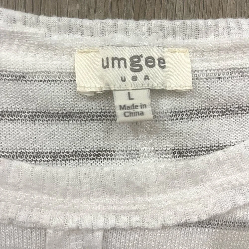 UMGEE Oversized Boxy Shirt White Textured Coastal Sheer Boho Short Sleeve Crop L - Picture 2 of 8